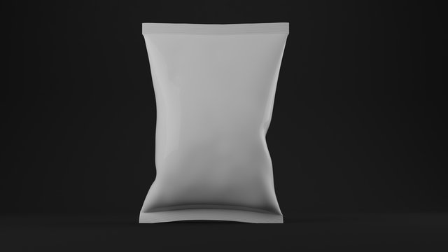 3d rendering of a white chips bag on black