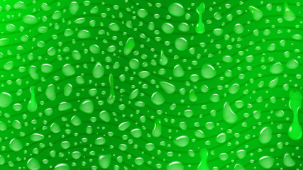 Background of waves and water drops of different shapes with shadows in green colors