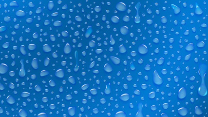 Naklejka na ściany i meble Background of water drops of different shapes with shadows in blue colors