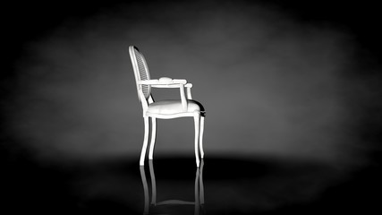 3d rendering of a white chair on a black background