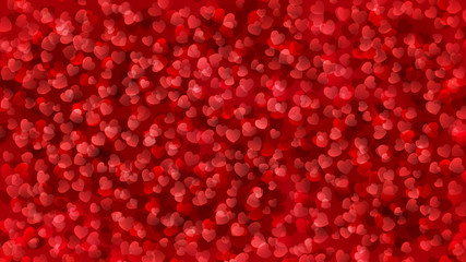Background of many small hearts in red colors