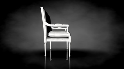 3d rendering of a white chair on a black background