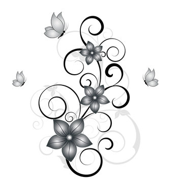 Abstract floral background with butterflies. Element for design.