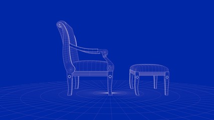 3d rendering of an outline chair object