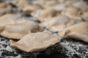 Raw dumplings on table, closeup
