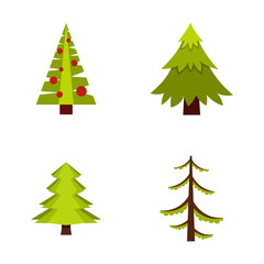 Fir tree icon set, flat style