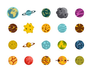 Planet icon set, flat style