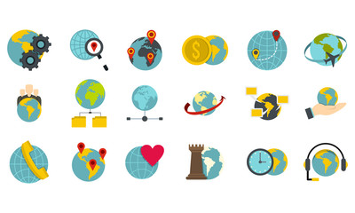 Global icon set, flat style