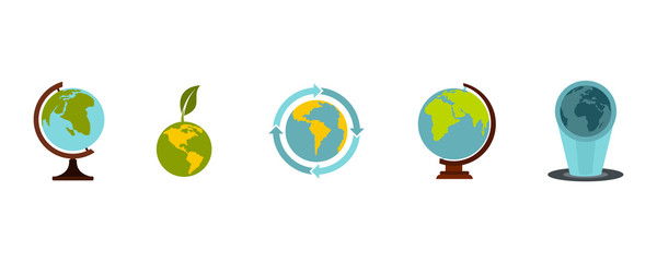 Earth globe icon set, flat style