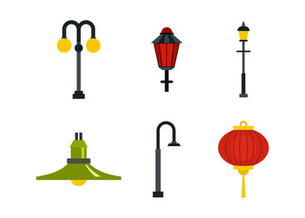 Street lamp icon set, flat style