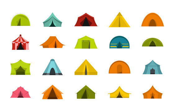 Tent icon set, flat style