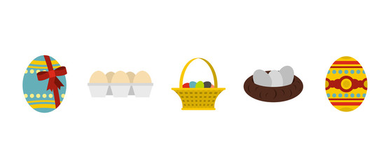 Eggs icon set, flat style