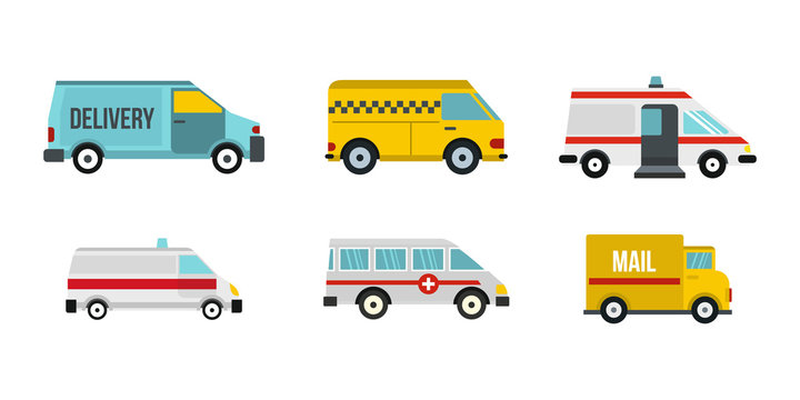 Minivan icon set, flat style
