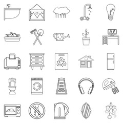 Eco house icons set, outline style