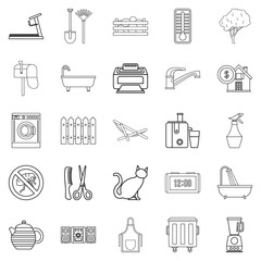 Eco building icons set, outline style