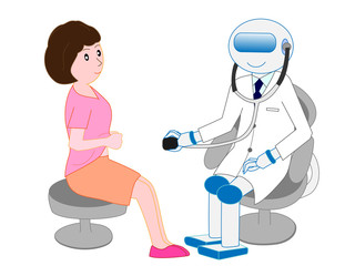 人工知能を持つロボットの医者から治療を受けている患者