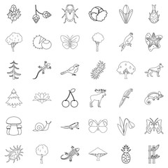 Summer icons set, outline style