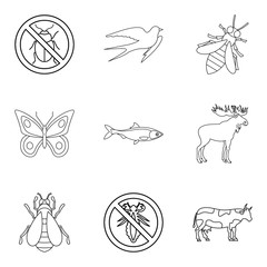 Animal kingdom icons set, outline style