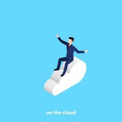Fototapeta na wymiar man in a business suit sits on a cloud, isometric image
