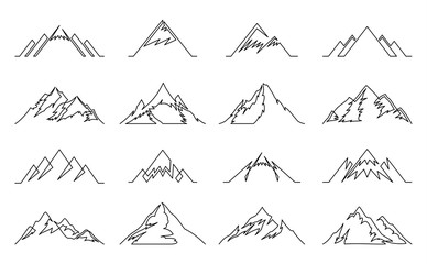 Continuous line mountains icons