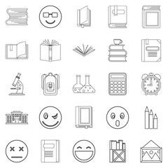 Educated person icons set, outline style