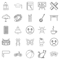 Literate icons set, outline style