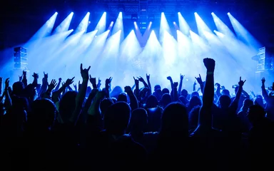 Fotobehang Menigte steekt hand in de lucht en geniet van een concert op een festival © Zamrznuti tonovi