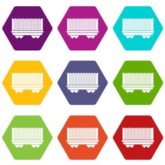 Cargo wagon icon set color hexahedron