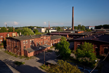 Aerial view to old industrial red brick buildings. Abandoned Kaliningrad meat processing plant © Mulderphoto