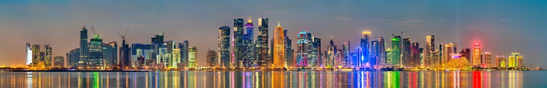 Skyline of Doha at sunset. The capital of Qatar