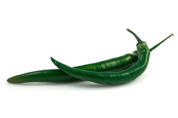 Green chili pepper isolated on white background cutout