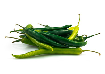 Green chili pepper isolated on white background cutout