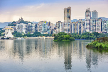 Cityscape of Macau. Located in Lago Nam Van, Macau.