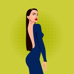 beautiful woman in open dress from the back,vector
