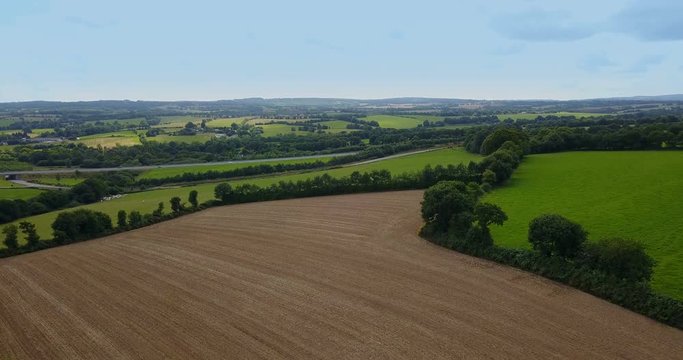 Aerial view of Brittany countryside fields