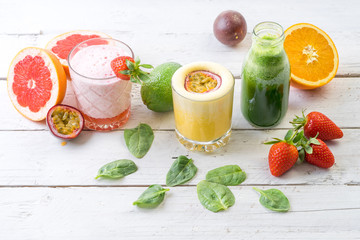 fresh juice fruit selection tasty healthy new year diet slim fancy smoothie luxury organic mint white table