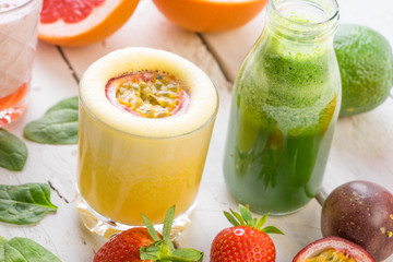 fresh juice fruit selection tasty healthy new year diet slim fancy smoothie luxury organic mint white table