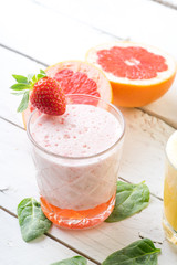 fresh juice fruit selection tasty healthy new year diet slim fancy smoothie luxury organic mint white table