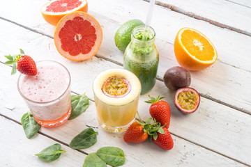 fresh juice fruit selection tasty healthy new year diet slim fancy smoothie luxury organic mint white table