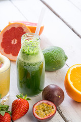 fresh juice fruit selection tasty healthy new year diet slim fancy smoothie luxury organic mint white table