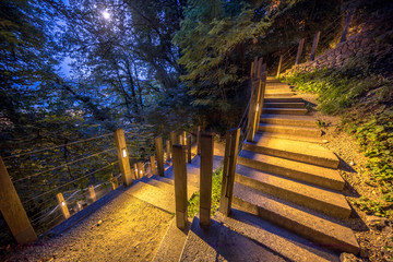 Illuminated outdoor Stairway under moonlight