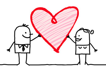 Cartoon Couple with Big Heart