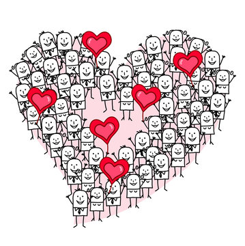 Cartoon Group of People making a Heart shape