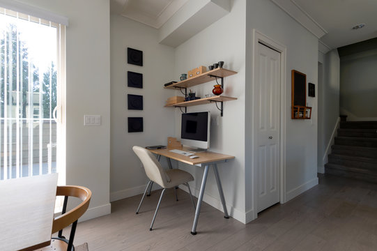 Small office work space in a modern apartment. Interior design.