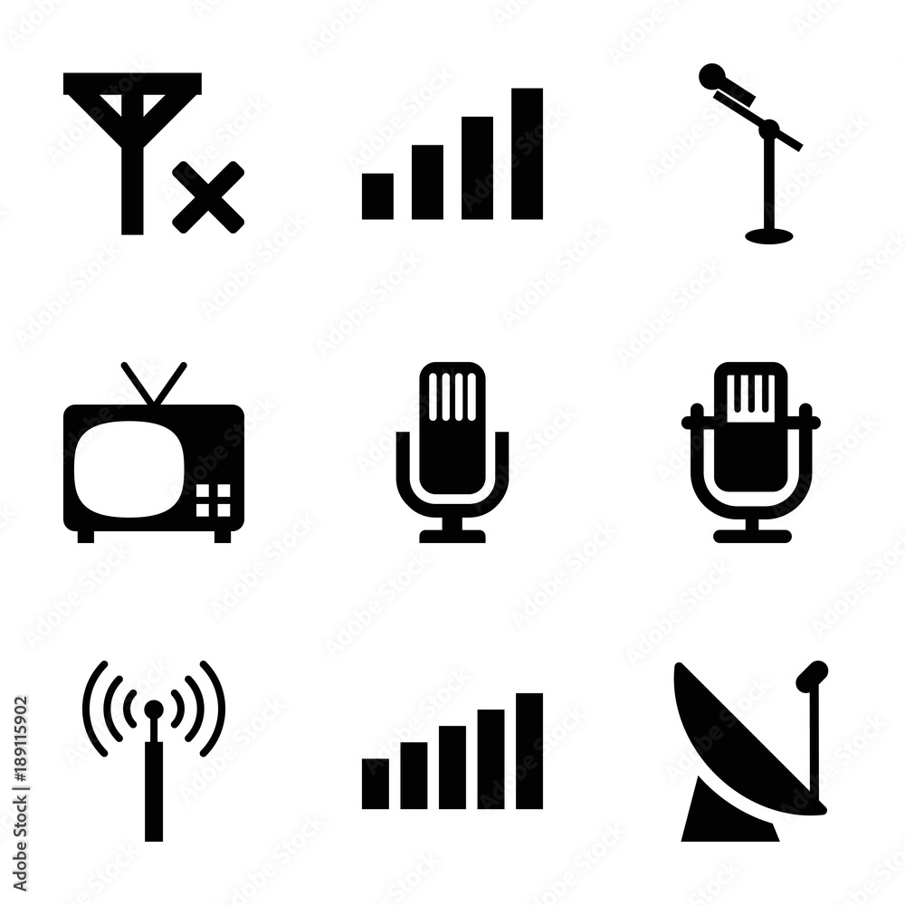 Poster broadcast icons. set of 9 editable filled broadcast icons