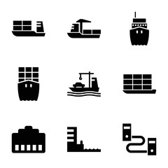 Port icons. set of 9 editable filled port icons