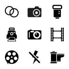Film icons. set of 9 editable filled film icons