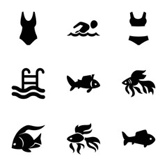 Swimming icons. set of 9 editable filled swimming icons