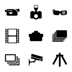 Camera icons. set of 9 editable filled camera icons
