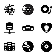 Disk icons. set of 9 editable filled disk icons